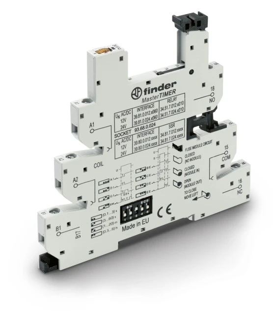 Gniazdo 6,2mm –wielofunkcyjny mod czasowy (funkcje AI DI GI SW BE,CE,DE,EE) do przekaź. serii 34, 12‑24V AC/DC 93.68.0.024