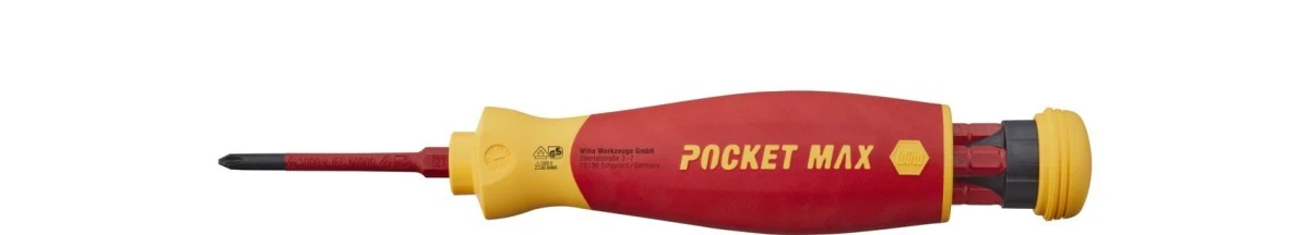 Izolowany wkrętak z magazynkiem 4 bitów PocketMax electric IEC 60900, 45296