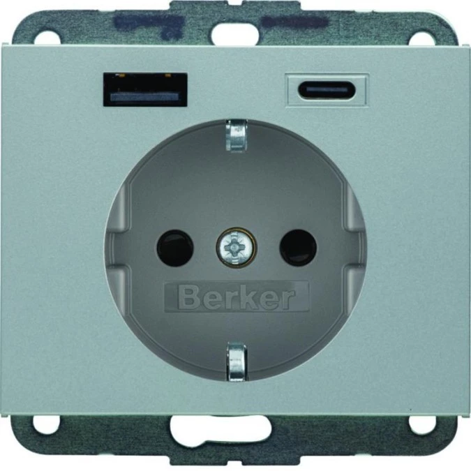K.5 Gniazdo SCHUKO z ładowarką USB A+C 20W PD, alu mat lakierowany, 48147003