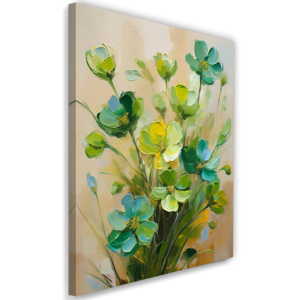 Feeby Obraz na płótnie, Zielone Kwiaty Malowane 60x90 487221