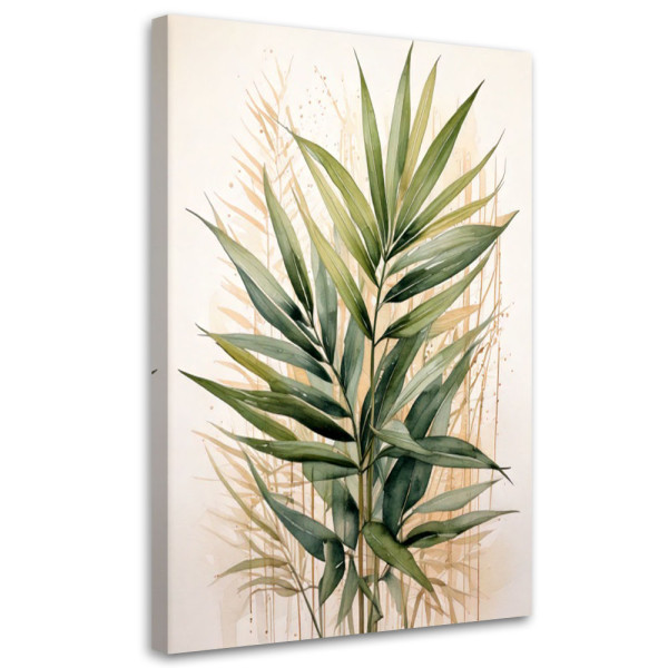 Feeby Obraz na płótnie, Zielone Liście Akwarela Beżowa Natura 60x90 779579