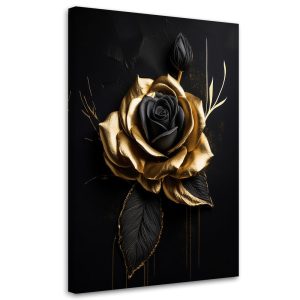 Feeby Obraz na płótnie, Złota Róża na czarnym tle 40×60 634076 Feeby Obraz na płótnie, Złota Róża na czarnym tle 40×60 634076