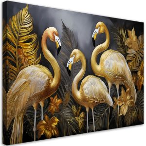 Feeby Obraz na płótnie, Złote Flamingi Ptaki Glamour 100×70 486738