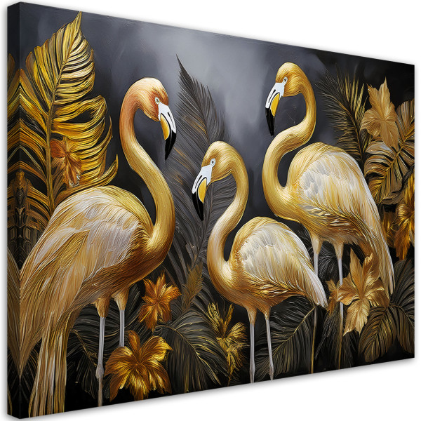 Feeby Obraz na płótnie, Złote Flamingi Ptaki Glamour 100x70 486738