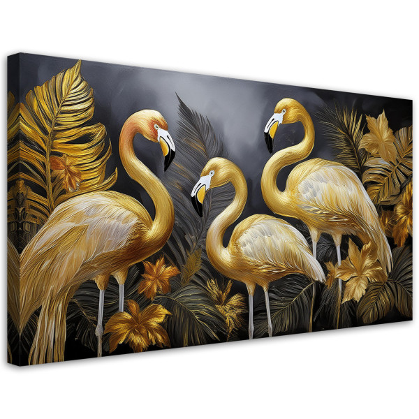 Feeby Obraz na płótnie, Złote Flamingi Ptaki Glamour 80x40 561966