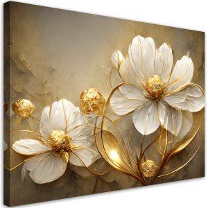 Feeby Obraz na płótnie, Złote kwiaty abstrakcja glamour 90×60 485024 Feeby Obraz na płótnie, Złote kwiaty abstrakcja glamour 90×60 485024