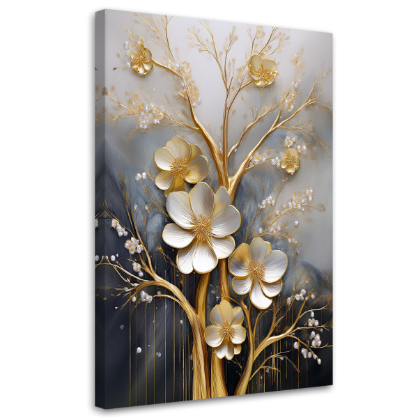 Feeby Obraz na płótnie, Złote Kwiaty Glamour 3D 40x60 486582