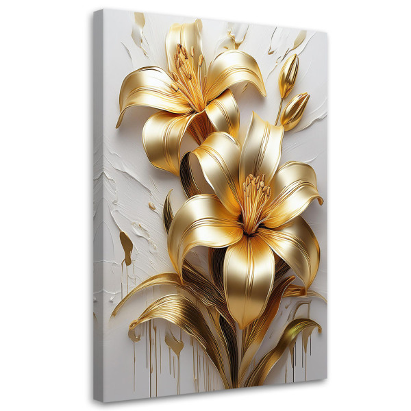 Feeby Obraz na płótnie, Złote Kwiaty Glamour Malowane 60x90 487397