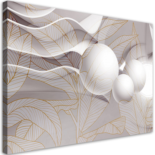 Feeby Obraz na płótnie, Złote liście i kule 3D 60x40 326455