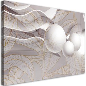 Feeby Obraz na płótnie, Złote liście i kule 3D 90×60 326395 Feeby Obraz na płótnie, Złote liście i kule 3D 90×60 326395