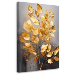 Feeby Obraz na płótnie, Złote Liście Minimalizm 70×100 561999 Feeby Obraz na płótnie, Złote Liście Minimalizm 70×100 561999