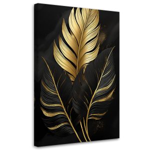 Feeby Obraz na płótnie, Złote Liście Palmy Glamour 60×90 634096
