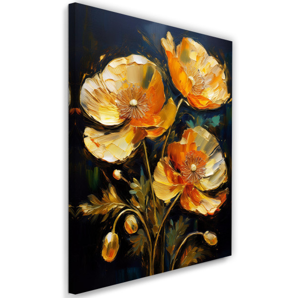 Feeby Obraz na płótnie, Złote Maki Kwiaty Natura 70x100 486819