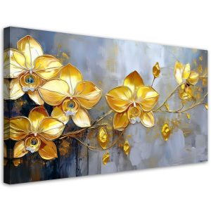 Feeby Obraz na płótnie, Złote Storczyki Kwiaty Glamour 120×60 562277 Feeby Obraz na płótnie, Złote Storczyki Kwiaty Glamour 120×60 562277