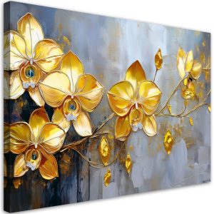 Feeby Obraz na płótnie, Złote Storczyki Kwiaty Glamour 120×80 485203 Feeby Obraz na płótnie, Złote Storczyki Kwiaty Glamour 120×80 485203