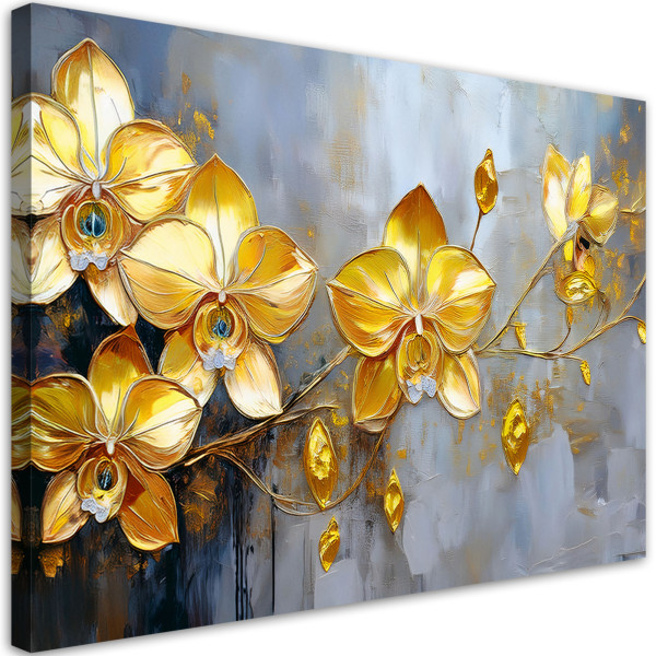 Feeby Obraz na płótnie, Złote Storczyki Kwiaty Glamour 60x40 488229