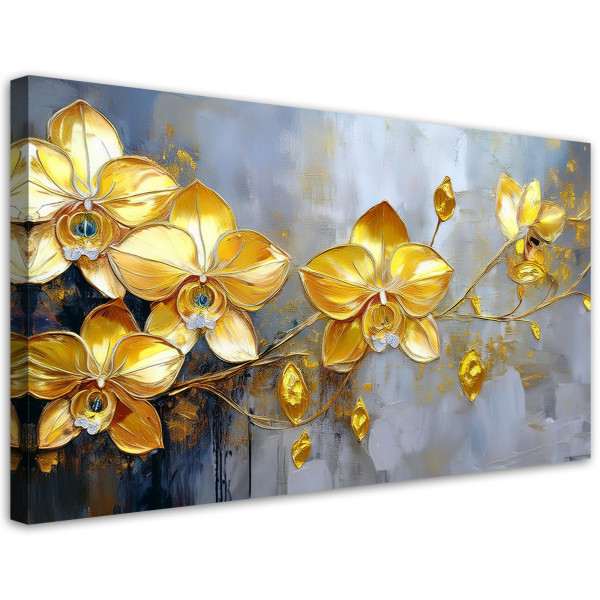Feeby Obraz na płótnie, Złote Storczyki Kwiaty Glamour 80x40 562131