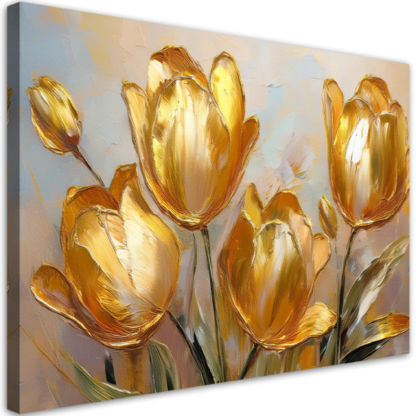 Feeby Obraz na płótnie, Złote Tulipany Kwiaty Malowane 100x70 486520