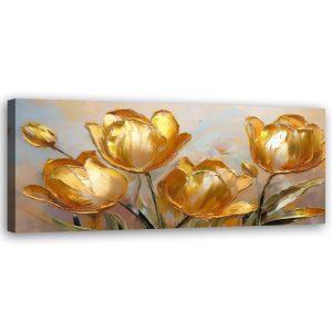 Feeby Obraz na płótnie, Złote Tulipany Kwiaty Malowane 90×30 488416 Feeby Obraz na płótnie, Złote Tulipany Kwiaty Malowane 90×30 488416
