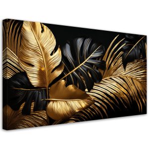 Feeby Obraz na płótnie, Złoto Czarne Liscie Palmy Monstery 120×60 634257 Feeby Obraz na płótnie, Złoto Czarne Liscie Palmy Monstery 120×60 634257