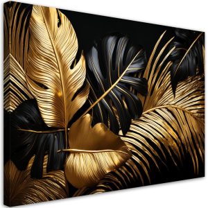 Feeby Obraz na płótnie, Złoto Czarne Liscie Palmy Monstery 120×80 634753 Feeby Obraz na płótnie, Złoto Czarne Liscie Palmy Monstery 120×80 634753