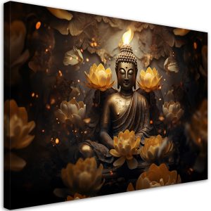 Feeby Obraz na płótnie, Złoty Budda i kwiaty lotosu 100×70 322923 Feeby Obraz na płótnie, Złoty Budda i kwiaty lotosu 100×70 322923