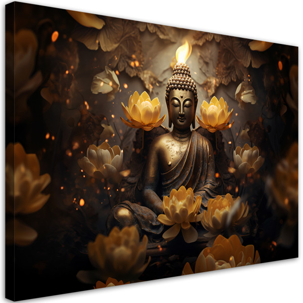 Feeby Obraz na płótnie, Złoty Budda i kwiaty lotosu 90x60 322990