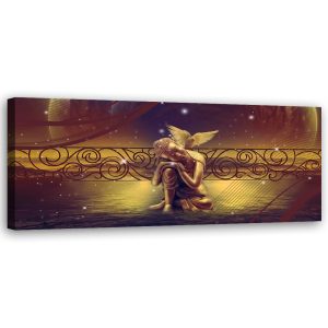 Feeby Obraz na płótnie, Złoty Budda i ptak 90×30 426720 Feeby Obraz na płótnie, Złoty Budda i ptak 90×30 426720