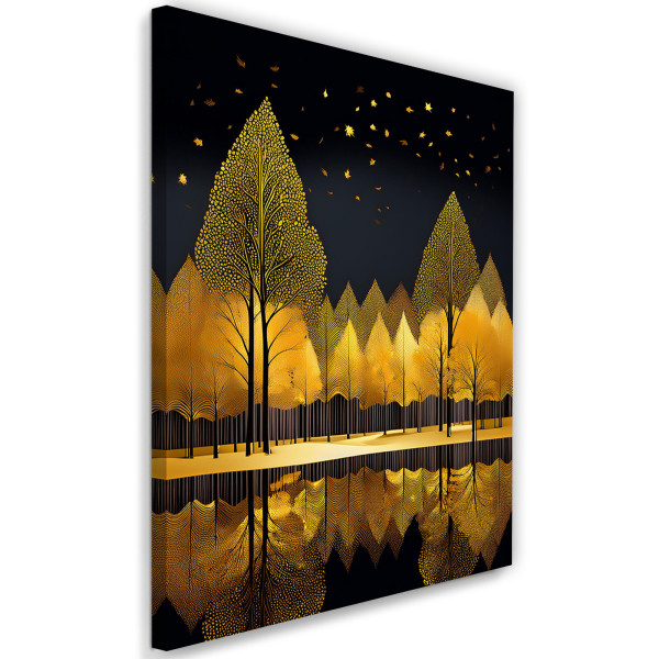 Feeby Obraz na płótnie, Złoty Las Krajobraz Jezioro Natura 70x100 488292
