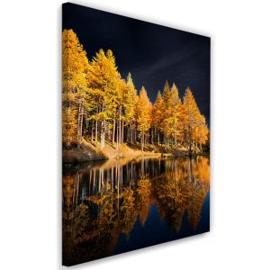 Feeby Obraz na płótnie, Złoty Las nad jeziorem Pejzaż 60×90 485843
