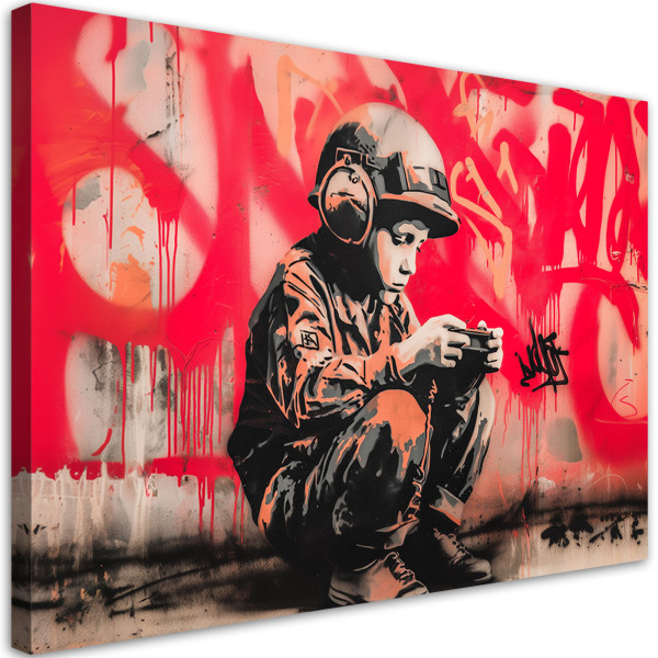 Feeby Obraz na płótnie, Żołnierz Chłopiec Street Art 90x60 776086