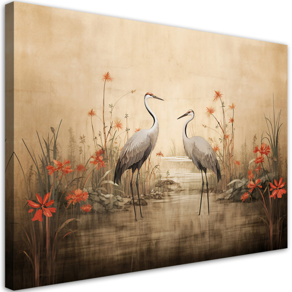 Feeby Obraz na płótnie, Żurawie nad jeziorem 90x60 322980