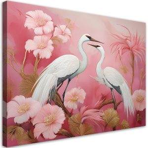 Feeby Obraz na płótnie, Żurawie Ptaki Kwiaty 100×70 398418 Feeby Obraz na płótnie, Żurawie Ptaki Kwiaty 100×70 398418