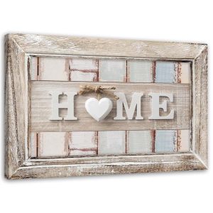 Feeby Obraz Napis Home z sercem w ramie vintage 60×40 327597 Feeby Obraz Napis Home z sercem w ramie vintage 60×40 327597