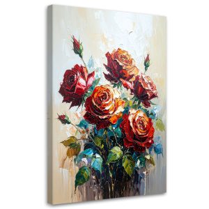 Feeby Obraz nowoczesny, Czerwone Róże Kwiaty imitacja farby 60×90 779247