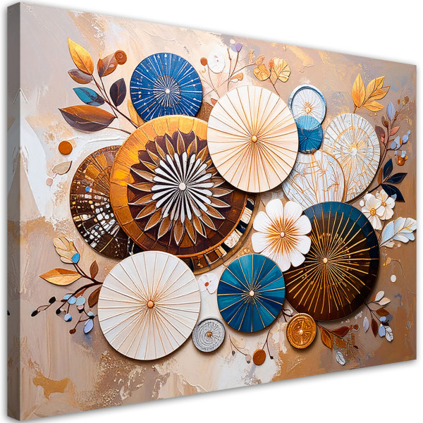 Feeby Obraz nowoczesny do salonu, Abstrakcja Koła w stylu Boho Beżowy 90x60 779594