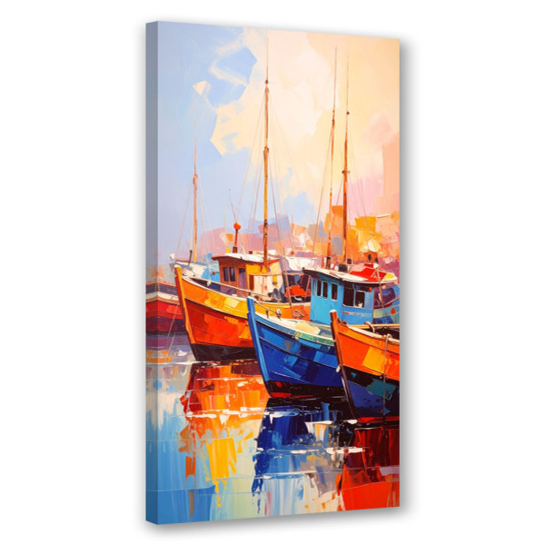 Feeby Obraz nowoczesny do salonu biura, Kolorowe Łodzie w porcie 40x80 781517