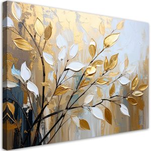 Feeby Obraz nowoczesny do salonu, Glamour Złote Liście Gałązki 60×40 781599 Feeby Obraz nowoczesny do salonu, Glamour Złote Liście Gałązki 60×40 781599