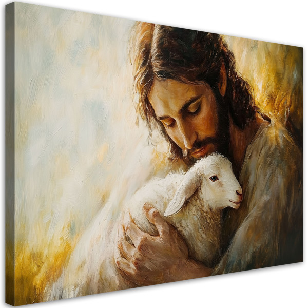 Feeby Obraz religijny, Jezus Chrystus z barankiem 60x40 776130