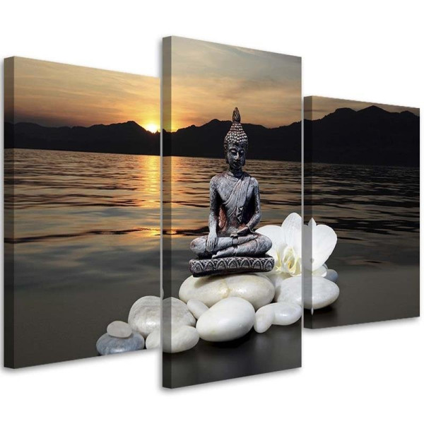 Feeby Obraz tryptyk na płótnie Buddha na tle słońca 120x80 409054