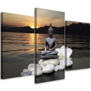 Feeby Obraz tryptyk na płótnie Buddha na tle słońca 60×40 409242 Feeby Obraz tryptyk na płótnie Buddha na tle słońca 60×40 409242