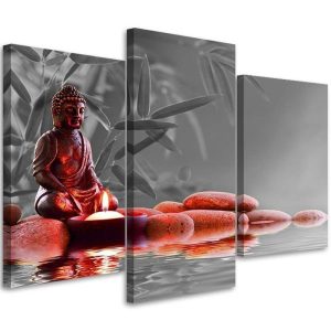 Feeby Obraz tryptyk na płótnie Czerwony Budda ZEN 60×40 409577 Feeby Obraz tryptyk na płótnie Czerwony Budda ZEN 60×40 409577