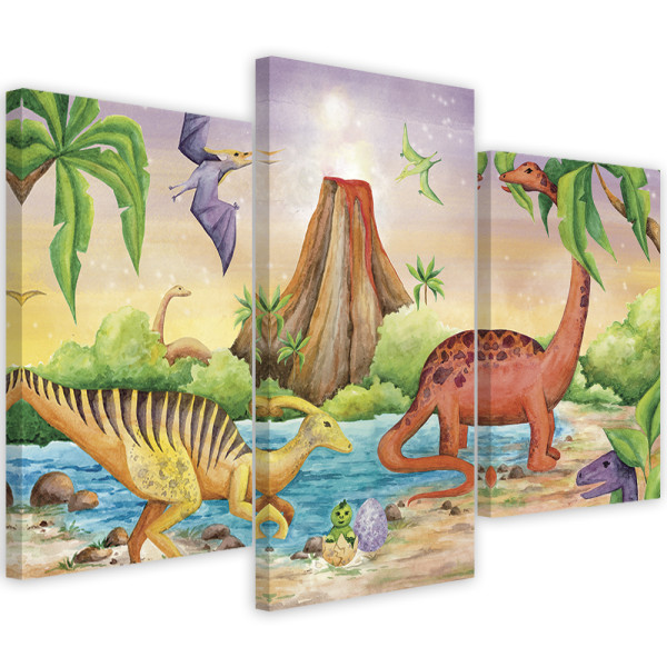 Feeby Obraz tryptyk na płótnie Dinozaury nad jeziorem 417720
