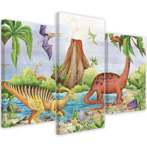 Feeby Obraz tryptyk na płótnie Dinozaury nad jeziorem 422230 Feeby Obraz tryptyk na płótnie Dinozaury nad jeziorem 422230