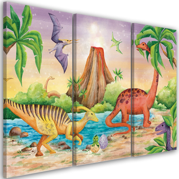 Feeby Obraz tryptyk na płótnie Dinozaury nad jeziorem 427439