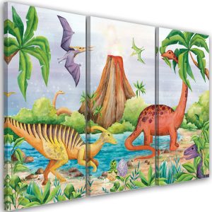 Feeby Obraz tryptyk na płótnie Dinozaury nad jeziorem 416366 Feeby Obraz tryptyk na płótnie Dinozaury nad jeziorem 416366