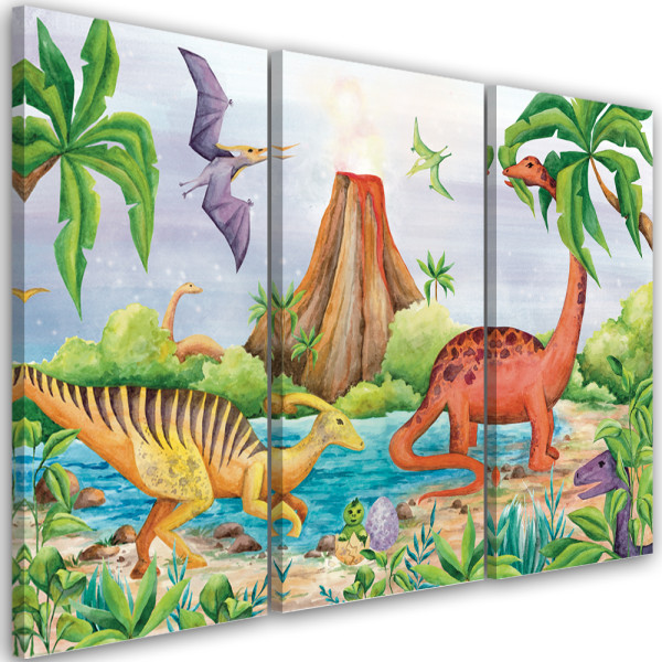 Feeby Obraz tryptyk na płótnie Dinozaury nad jeziorem 421861