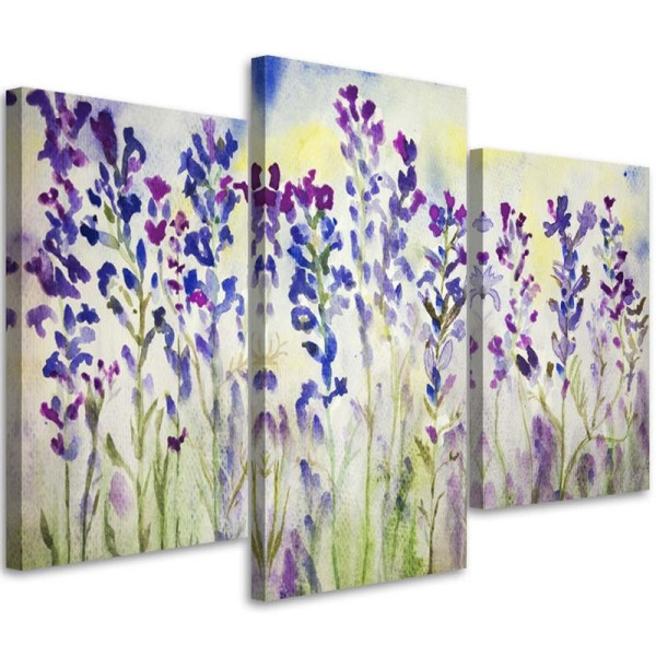 Feeby Obraz tryptyk na płótnie Fioletowe kwiaty 90x60 409291