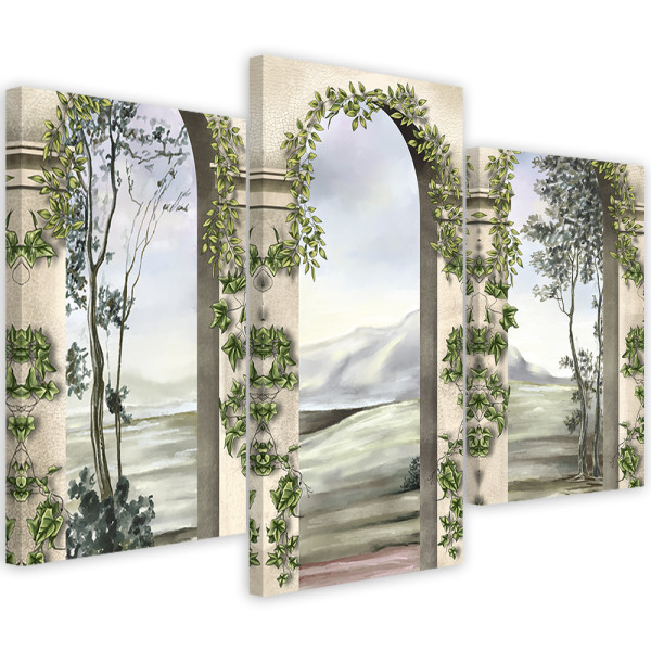 Feeby Obraz tryptyk na płótnie Kolumny i łuki z bluszczem 422148