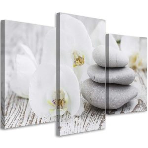 Feeby Obraz tryptyk na płótnie Orchidea i kamienie 150×100 392681 Feeby Obraz tryptyk na płótnie Orchidea i kamienie 150×100 392681